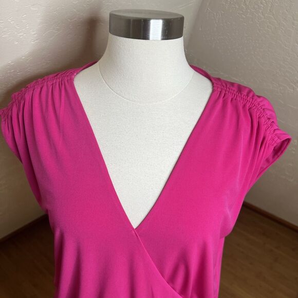 INC International Concepts Top Size Medium Pink Surplice Tie Waist Cap Sleeves - Picture 3 of 12